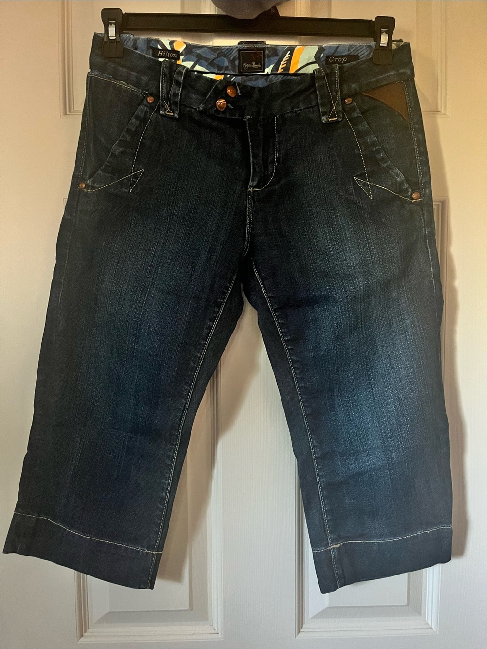 vigoss brand women’s hilton crop dark indigo bermuda jeans
